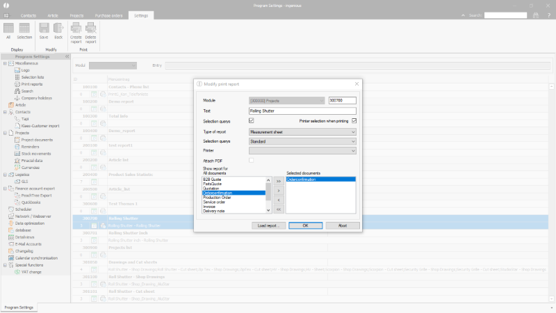 Click to Enlarge Additional selection for project document dependent print reports
