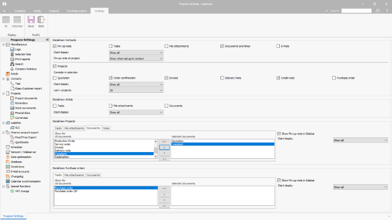 Configuration of the extended detail view