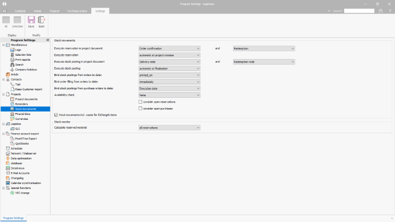 Click to Enlarge Preconfiguration of the stock movements