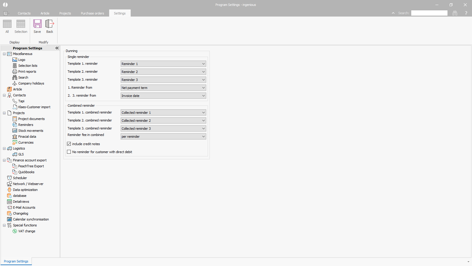 Click to Enlarge Global settings for reminders