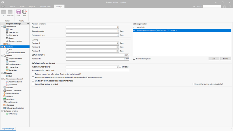 Click to Enlarge Global settings of the contacts
