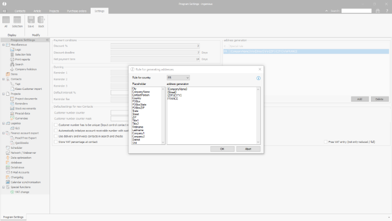 Click to Enlarge Individual rules for the address generation