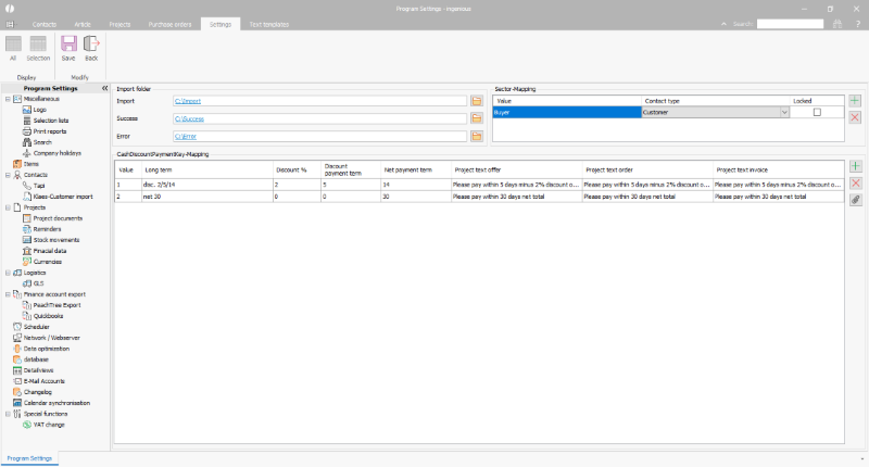 Click to Enlarge Program Settings Klaes Import