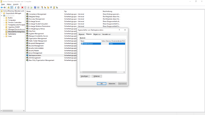 Click to Enlarge Administration role for impersonation in the Active Directory