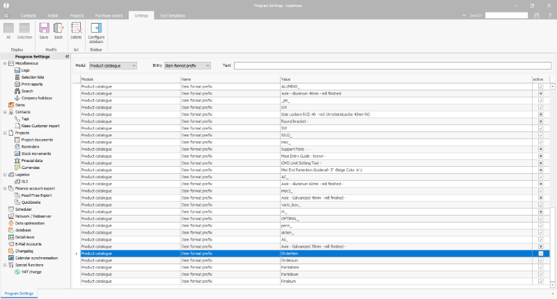 Creation of the item groups of the final invoice