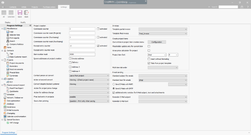 Selection of the template for the final invoice