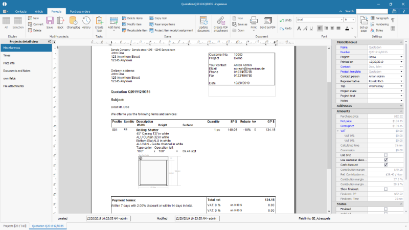 Miscellaneous project details / Print preview
