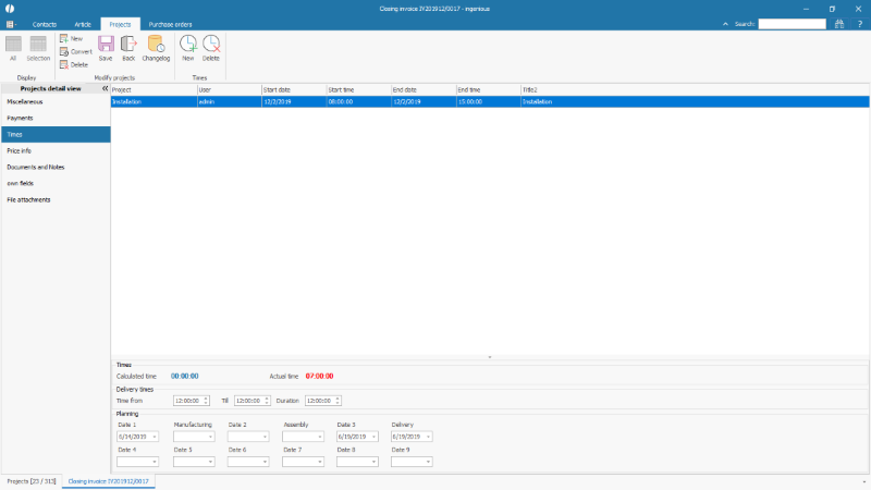 Overview project times in an invoice
