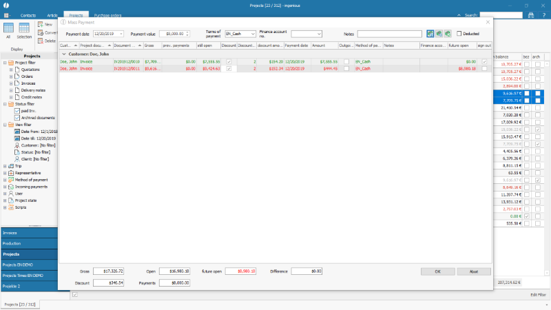 Spread payment started at the oldest invoice