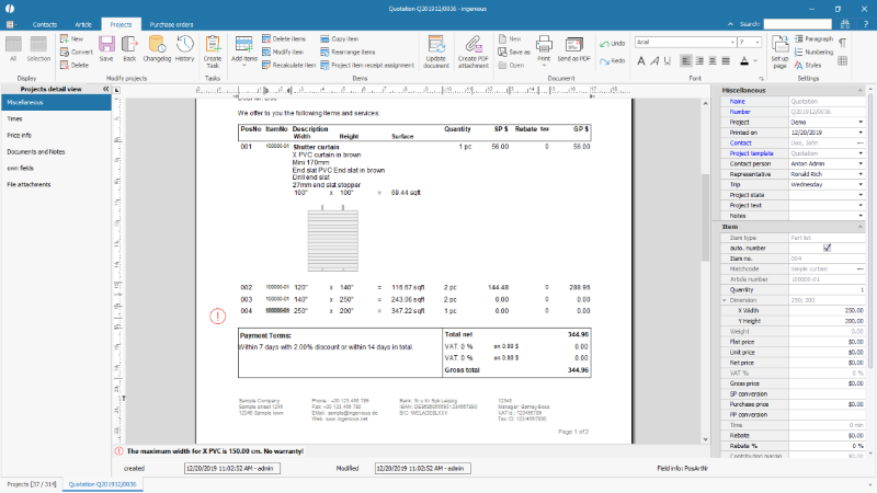 Message about a part list error