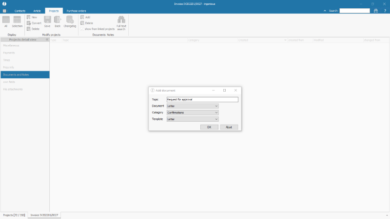 Create a new document for an invoice