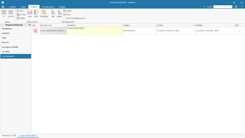 File attachment of a project document