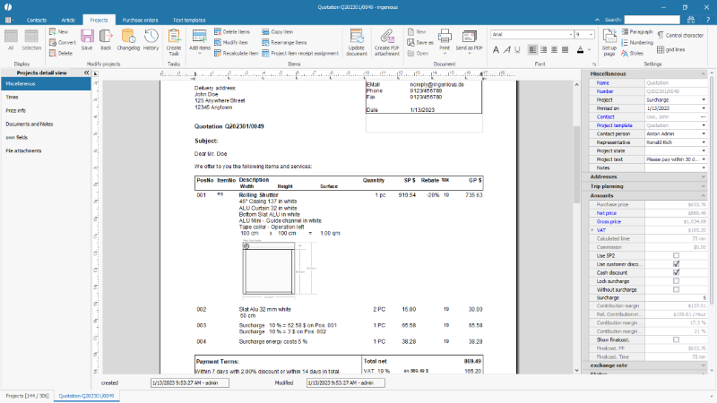 Article-related surcharge in the project