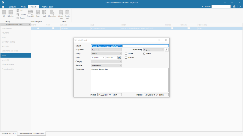 View and edit a task for the project