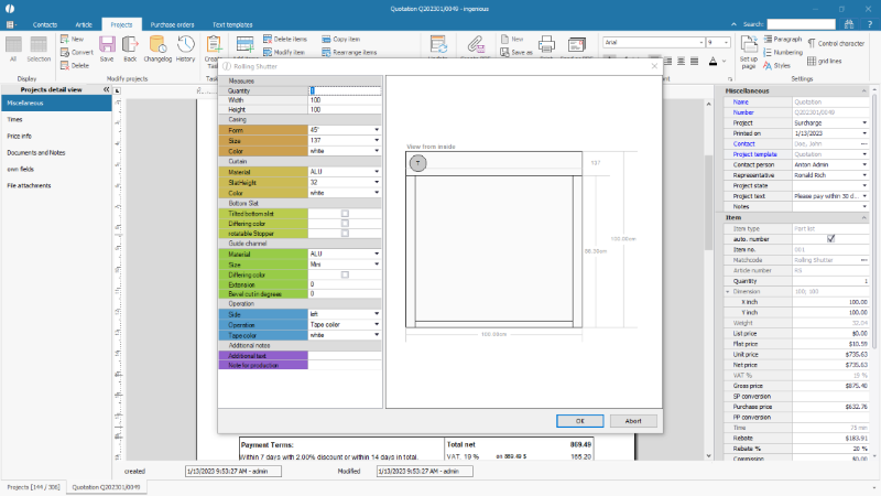 Click to Enlarge Configurator / checklist in the position entry