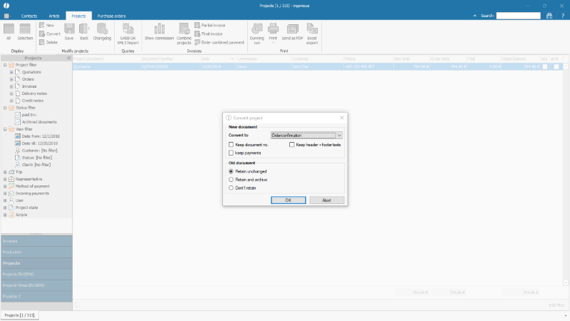 Convert a project document