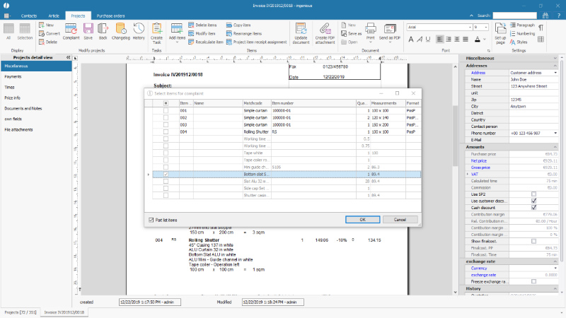 Selection of a single item from a partlist product