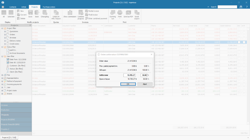 Create a partial invoice