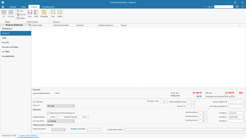 Dunning status of an invoice
