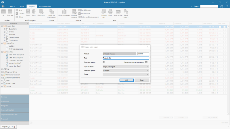 Create a new projects report