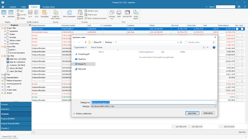 Windows dialogue for saving the Excel file