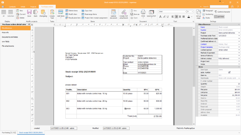Click to Enlarge Registration of the (partial) delivery quantities