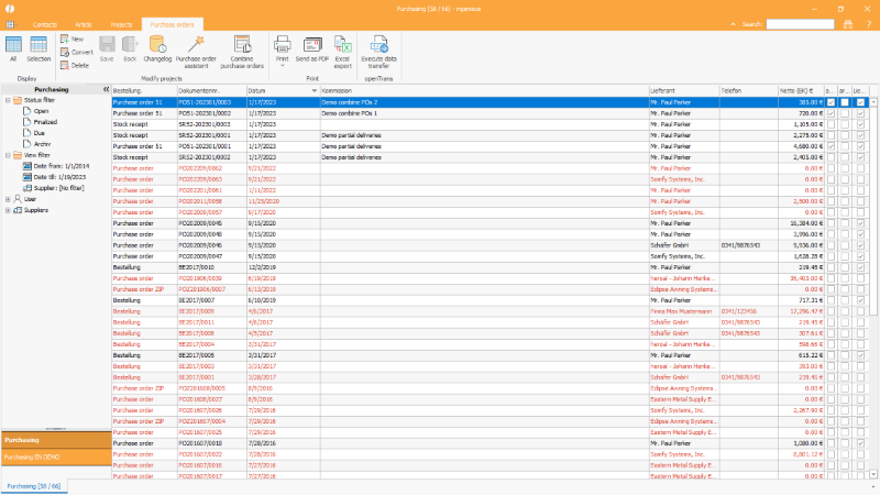 Purchase orders list