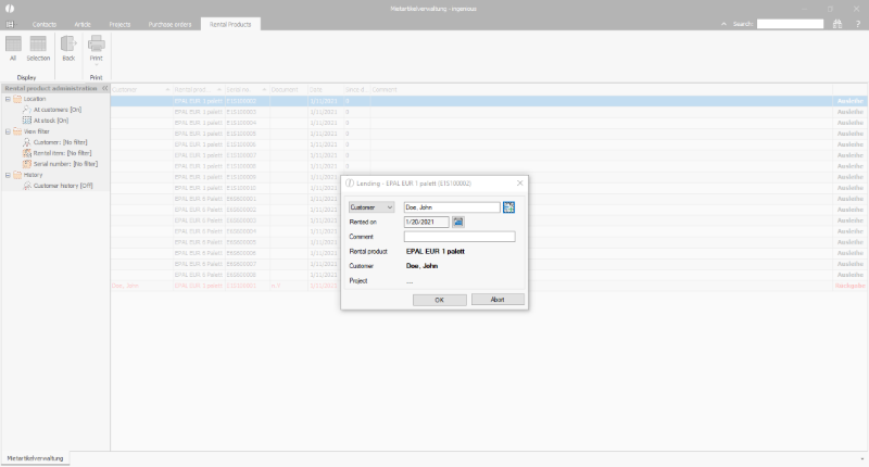 Customer allocation of a rental product