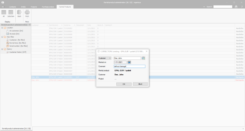 Correction of a lending