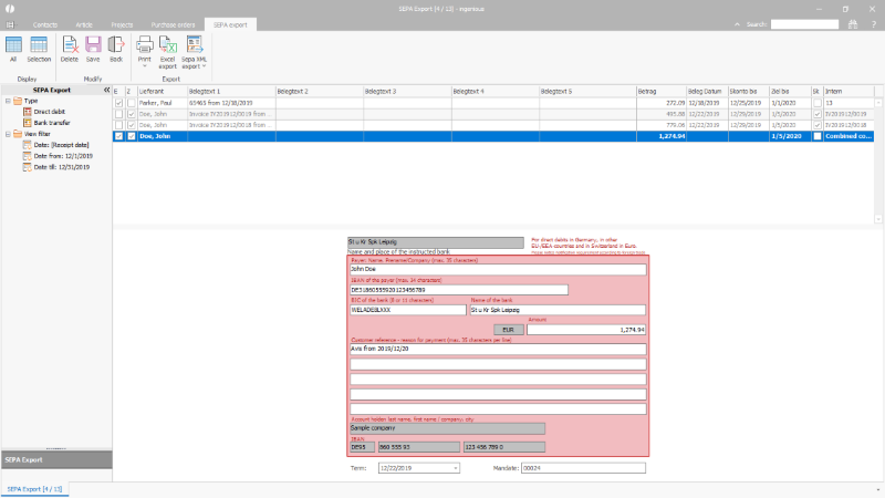 Summarized direct debit of a customer