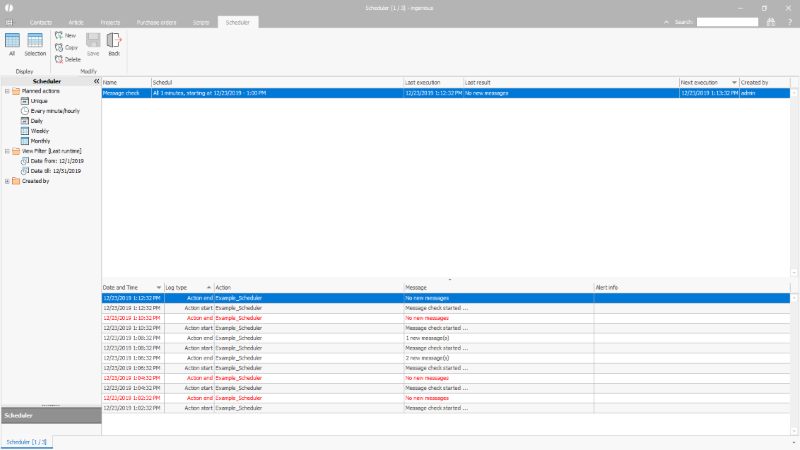 Scheduler action overview