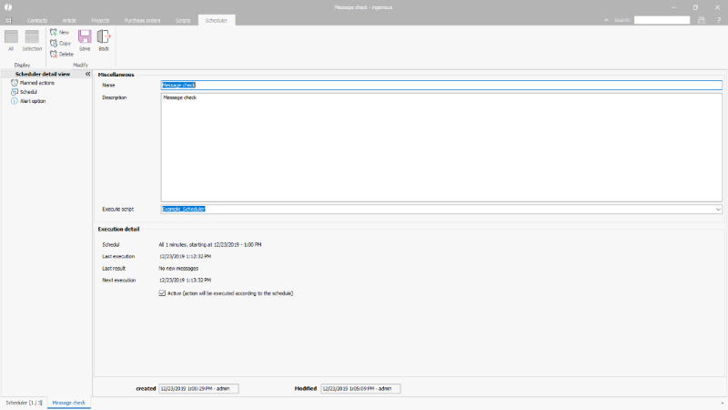 Detail view of a scheduler chart