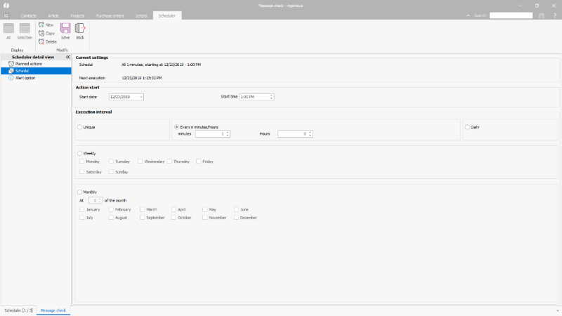 Time plan of a scheduler entry
