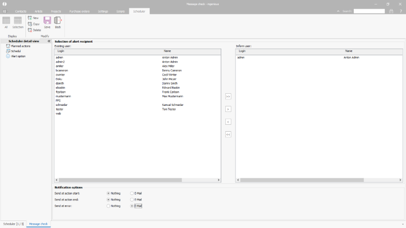 Configurate Email notice of the scheduler 