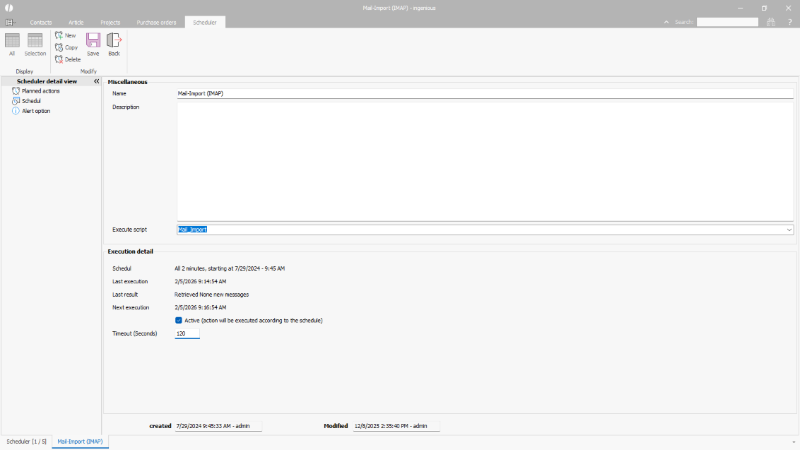 Detail view of a scheduler chart