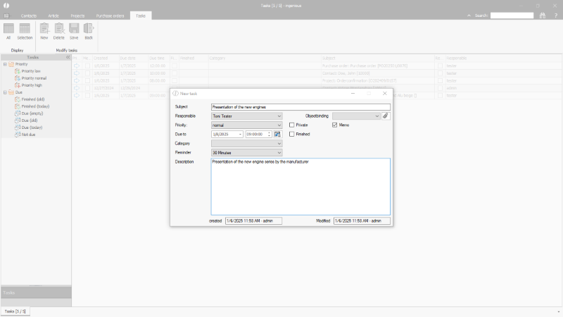 View and edit a task or memo