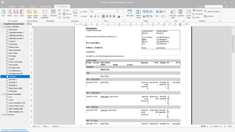 Click to Enlarge Editor of a project template