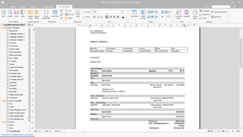 Click to Enlarge Basic position set in a project template