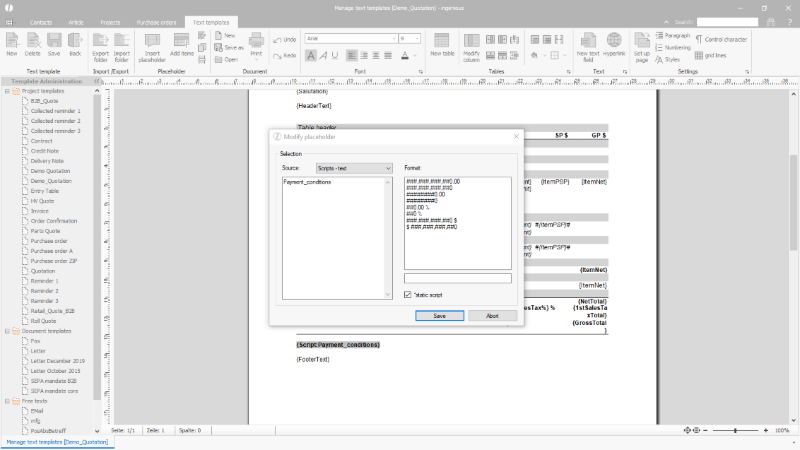 Click to Enlarge Insertion of a placeholder filled via a script