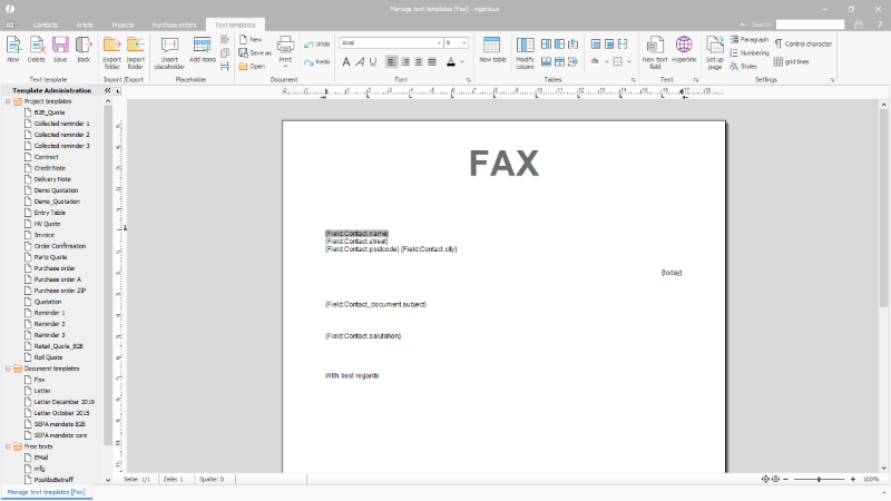 Click to Enlarge Basic pattern of a document template with placeholders