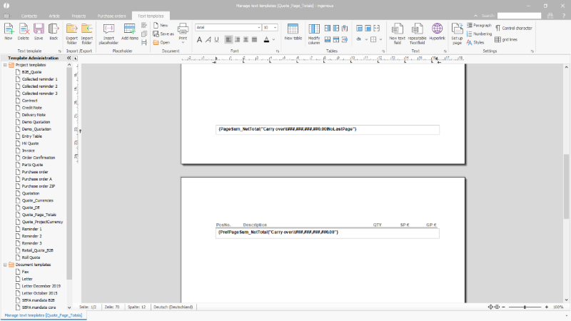 Click to Enlarge Repeatable text fields with page totals