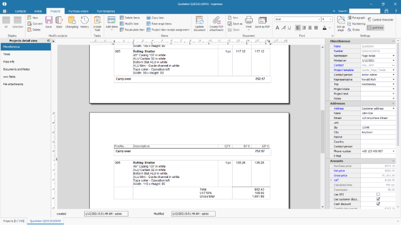 Click to Enlarge Carry over on a project document