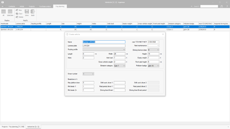 Click to Enlarge Details of a created vehicle