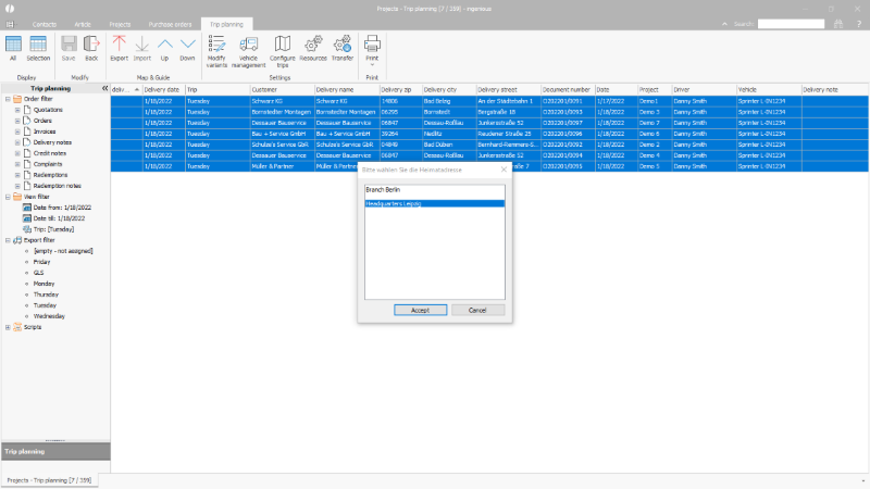 Click to Enlarge Selection of the home address when exporting a tour
