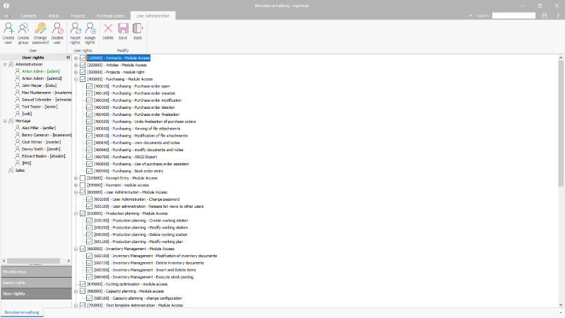 Click to Enlarge User rights