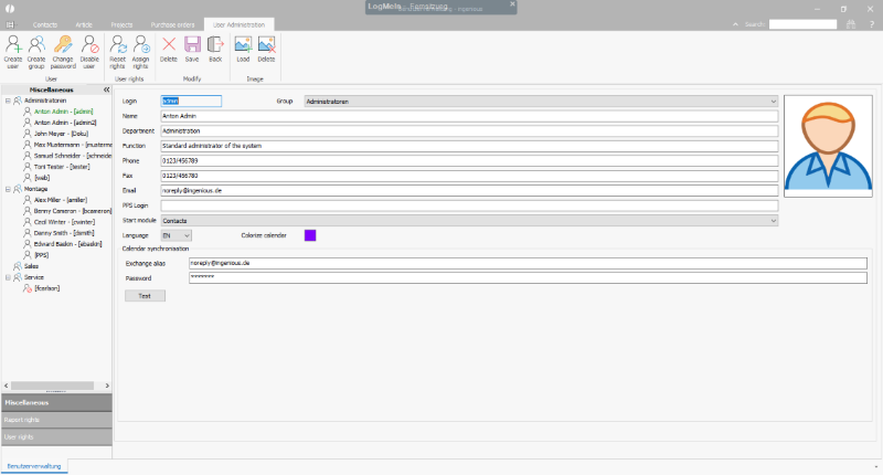 Click to Enlarge User administration