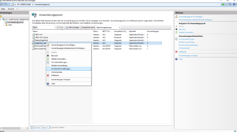 Opening the extended settings
