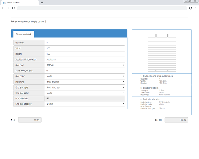 Representation of a product configurator in the Web