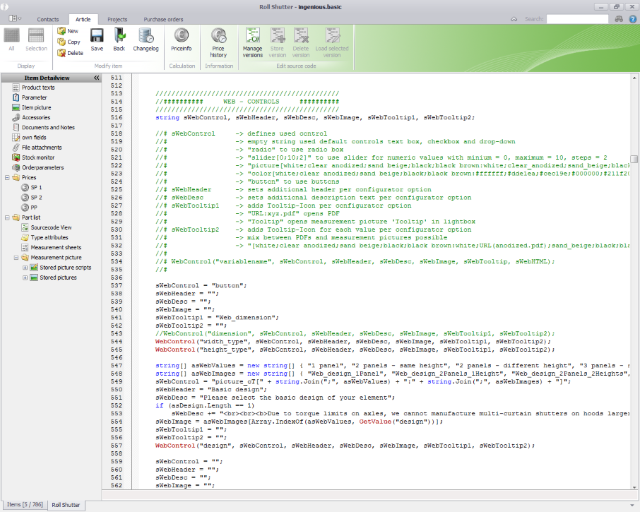 Web controls in the sourcecode view